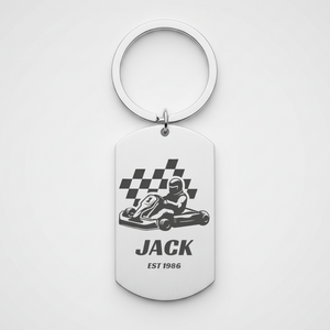 ersonalised Birthday Keyring | Laser Engraved Go-Karting First Glass Designs