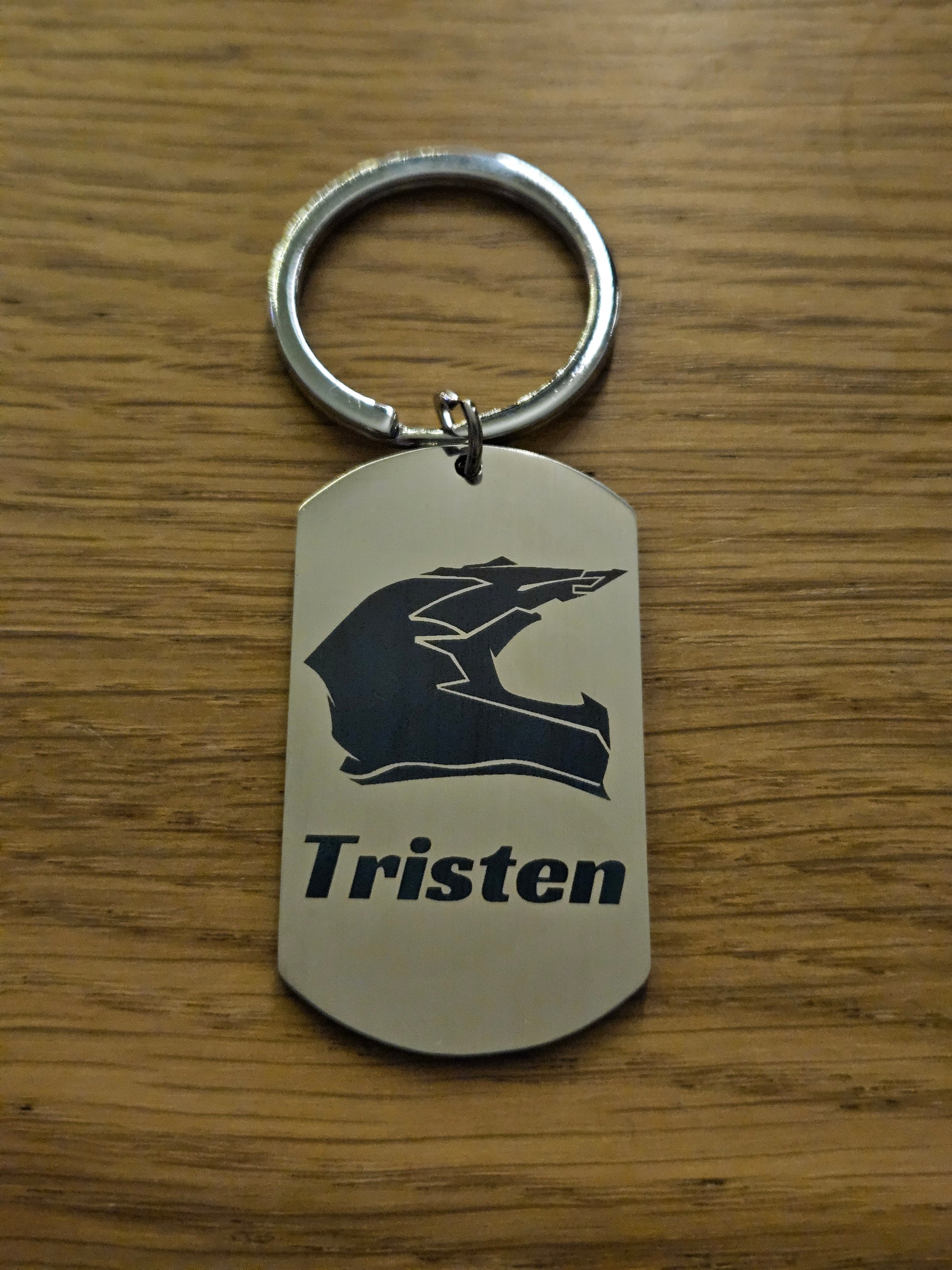 Personalised Stainless Steel MX Helmet Keyring