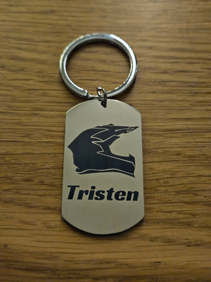 Personalised Stainless Steel MX Helmet Keyring