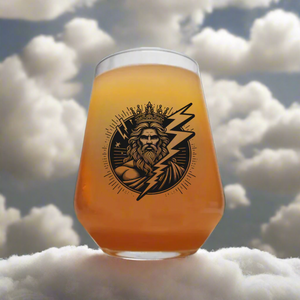 Personalised Zeus Beer Glass with Lightning Bolt and Crown – Greek Mythology Pint Glass Gift
