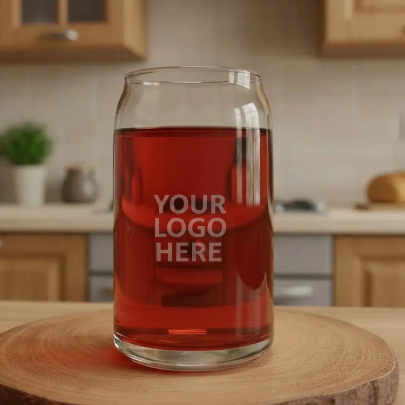 Personalised beer can glass with bold uploaded custom design filled with craft beer, unique birthday gift for him