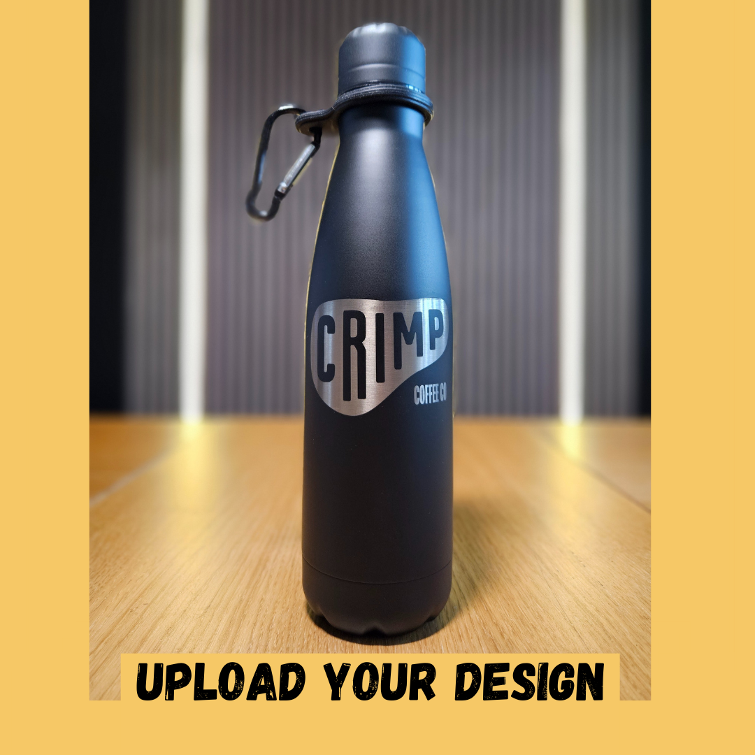 Personalised 500ml Black Stainless Steel Thermal Water Bottle – Laser Engraved Custom Graphic First Glass Designs