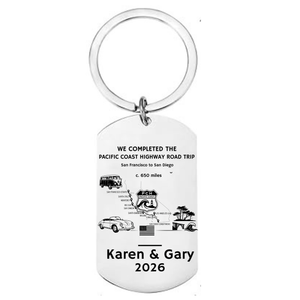 Pacific Coast Highway keyring showing route from San Francisco to San Diego