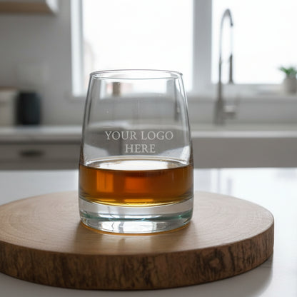 Personalised whiskey tumbler with green base and custom printed design – 300ml modern glass