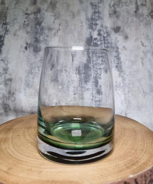 Personalised whiskey tumbler with green base and custom printed design – 300ml modern glass