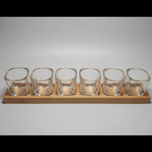 Personalised wooden shot board with 6 square shot glasses, engraved gift for parties and birthdays