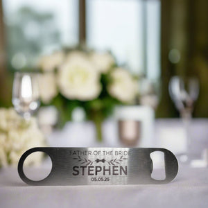 Personalised Bottle Opener, Custom Bar Blade, Bespoke Groomsmen Gifts, Unique Wedding Favours, Best Man Gift, Father of The Bride Gift, Barware First Glass Designs