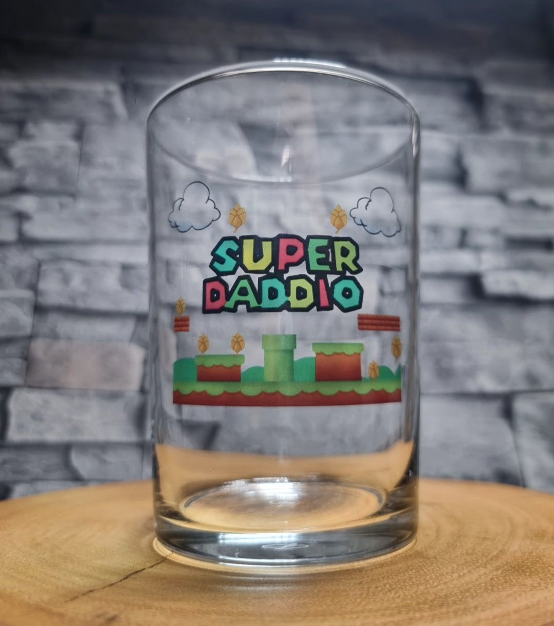 Super Daddio: Mario Inspired Beer Tumbler Glass - Power Up Your Dad's Drinks! Beer Glass Gift Idea For Dad