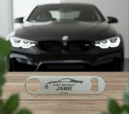 Personalised Car Enthusiast Racing Bar Blade, Custom Engraved Bottle Opener, 18th, 21st, 30th, 40th, 50th Birthday Gift Kitchen Utensils