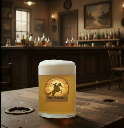 Vintage Cowboy Rearing Horse Glass – Western Sunset Design, Personalised Drinkware Gift