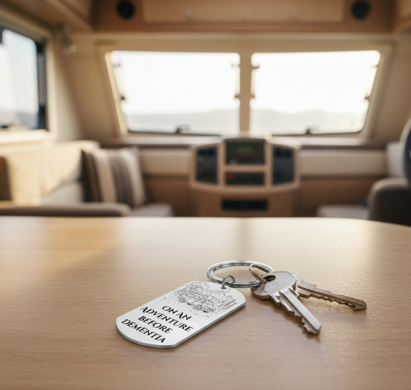 Motorhome Adventure Keyring – “On an Adventure Before Dementia” Campervan Gift