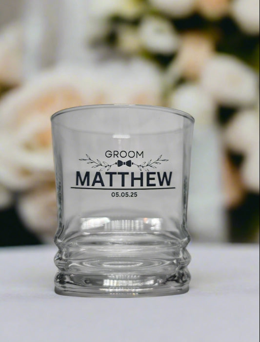 Personalised Groom, Best Man, Groomsman Whiskey Glass – Custom Name & Wedding Date Gift