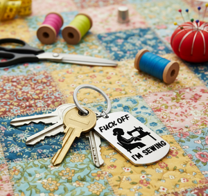 F*** Off I'm Sewing Keyring | Funny Personalised Sewing Gift UK First Glass Designs