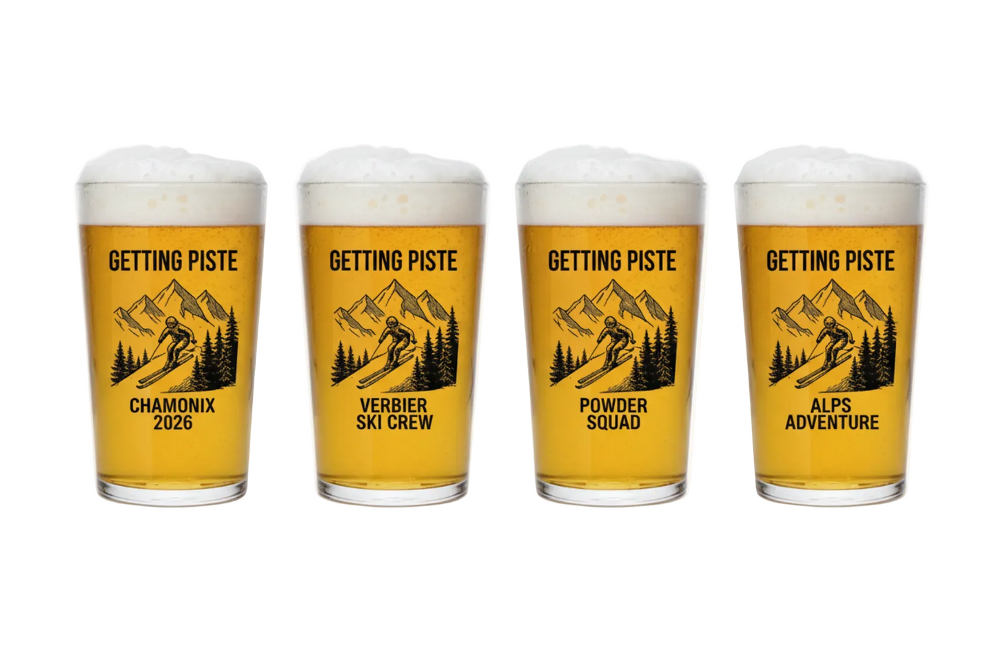 Getting Piste Skiing Beer Glass | Personalised Après Ski Gift UK