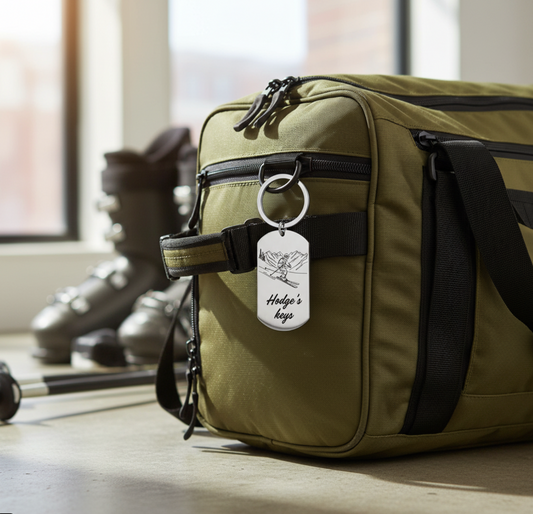 Personalised Female Skiing Keyring | Custom Name Mountain Skier Gift UK