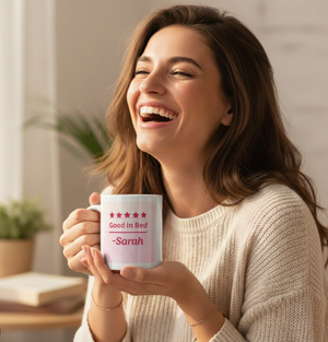 Good in Bed Mug Personalised | Funny Valentine's Gift 5 Star Review UK First Glass Designs