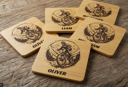 Personalised MTB laser engraved coaster, for drinks, add your own text