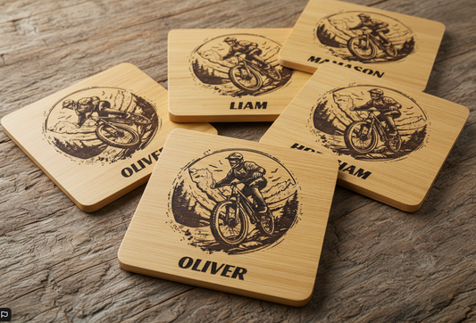 Personalised MTB laser engraved coaster, for drinks, add your own text