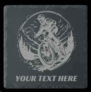 Personalised Mountain Bike MTB Coaster - Custom Engraved Wood / Slate Coaster Gift FirstGlassDesigns