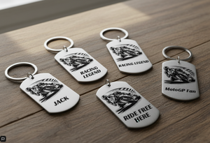 Personalised Motorcycle Keychain - Custom Racing Biker MotoGP Superbike Engraved FirstGlassDesigns