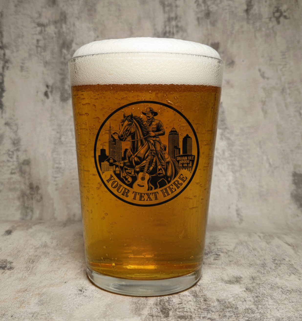 Custom Country Music Beer Glass - Personalised Cowboy Western Glass