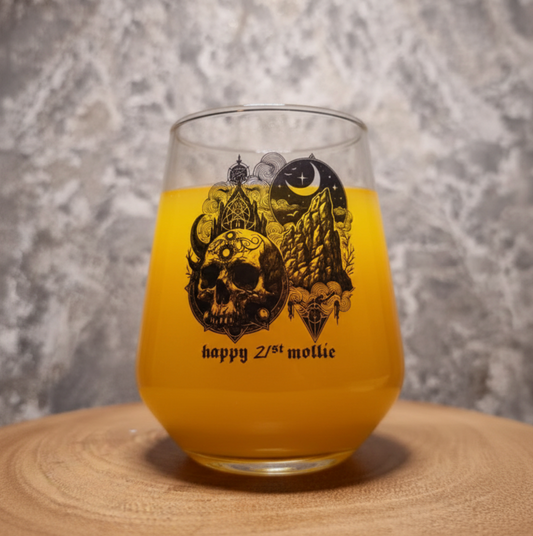 Gothic Sun & Moon Skull Glass - Personalised Birthday Gift Idea For Goth Lovers, Whiskey, Beer, Cider Glass