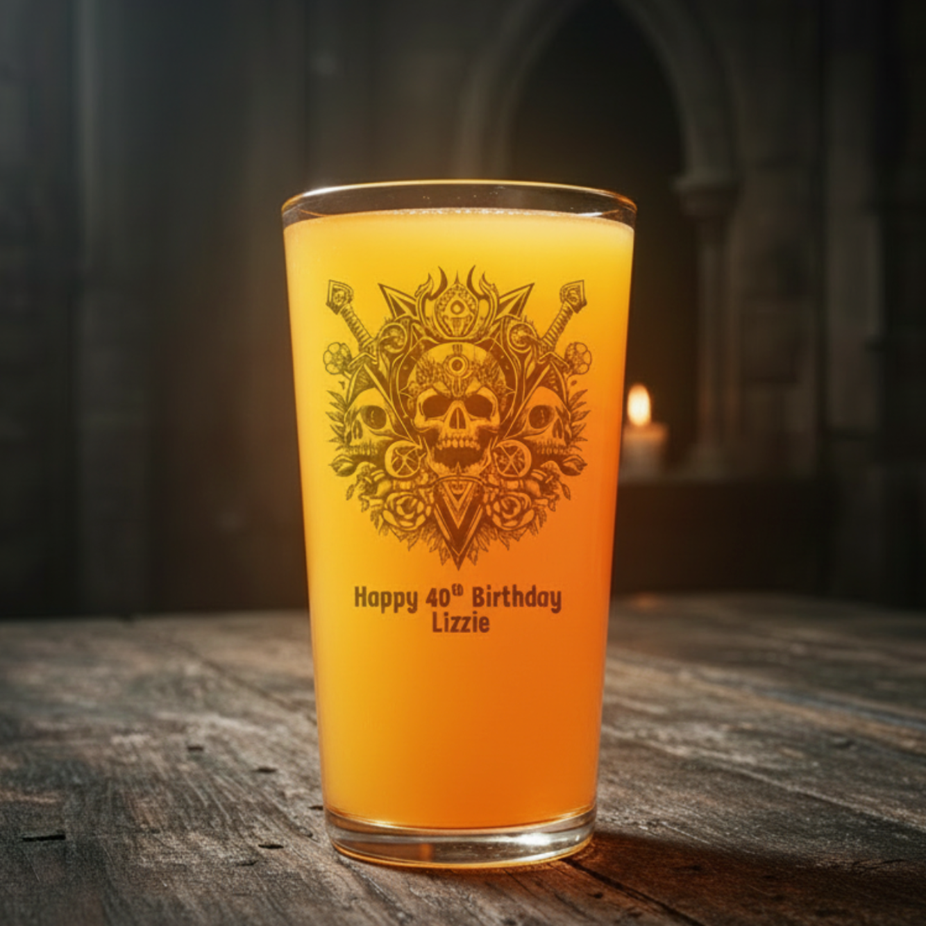 Gothc Baroque Momento Mori Skull Glass with option to add personalised text