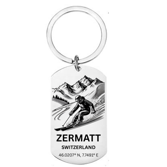 Zermatt Skiing Keyring | Personalised Matterhorn Gift Swiss Alps UK