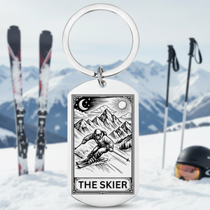 The Skier Tarot Card Keyring | Personalised Skiing Gift UK FirstGlassDesigns