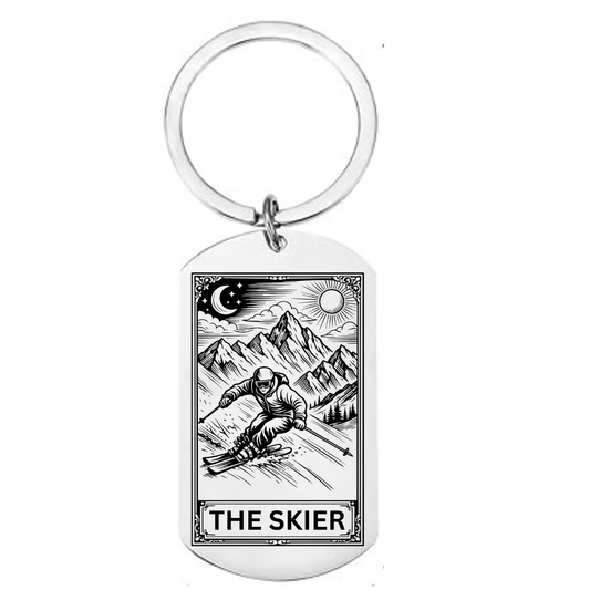 The Skier Tarot Card Keyring | Personalised Skiing Gift UK