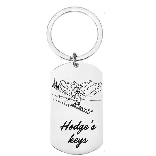 Personalised Female Skiing Keyring | Custom Name Mountain Skier Gift UK