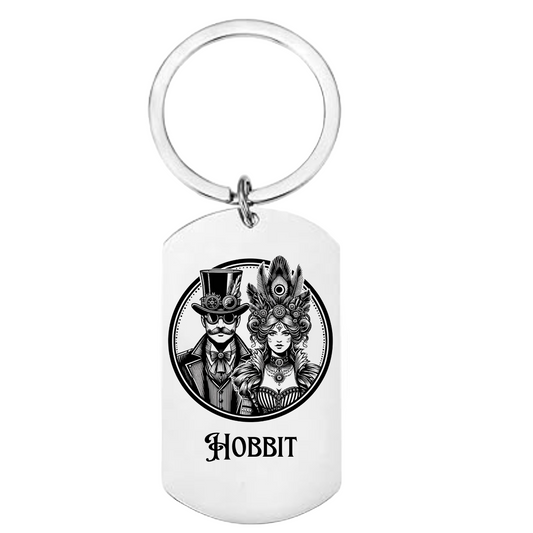 Personalised Steampunk Couple keyring with vintage gear design – gift for couples, anniversaries, and Steampunk lovers.