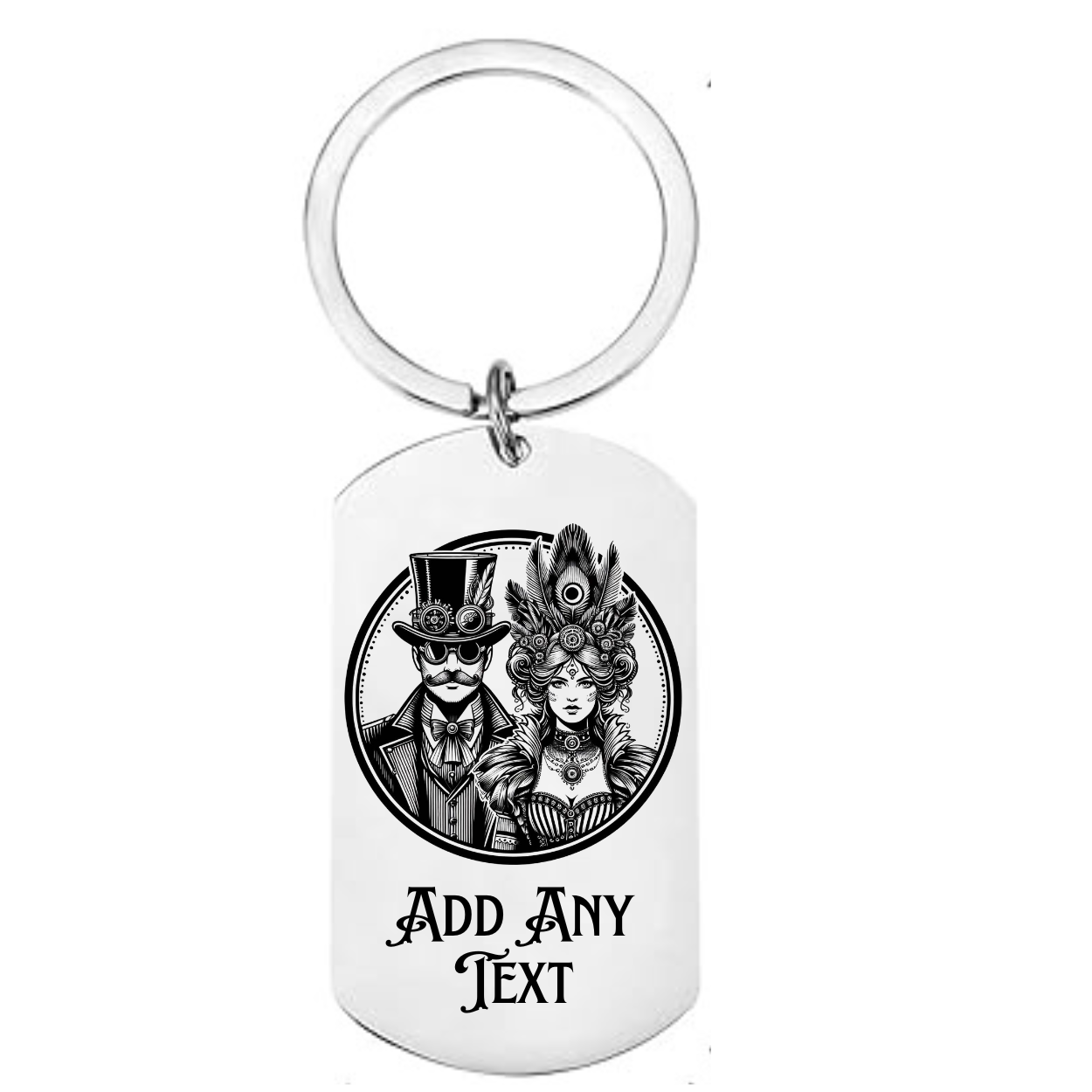 Steampunk Couple Keyring – Personalised Vintage Gears Dog Tag Gift