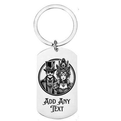 Steampunk Couple Keyring – Personalised Vintage Gears Dog Tag Gift