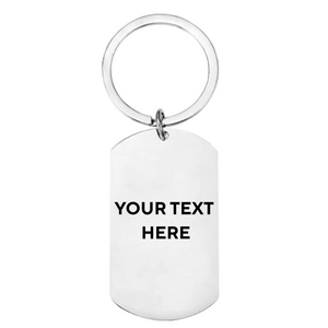 Reverse of Tour du Mont Blanc stainless steel dog tag keyring showing laser engraved personal message area on white background