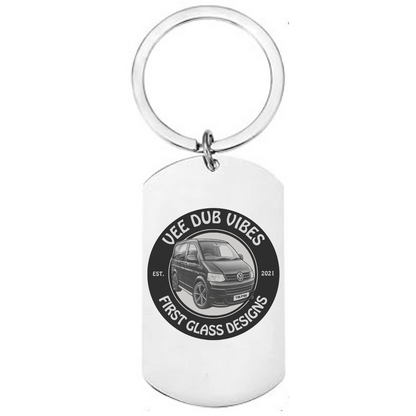 Personalised VW T5 T6 Crafter Camper Keyring – Custom Engraved Text, Date & Registration Plate with Optional Message
