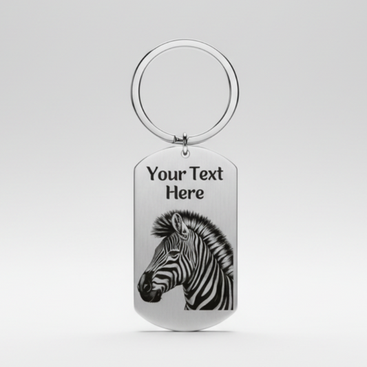 Personalised Zebra Keyring | Laser Engraved Gift UK First Glass Designs