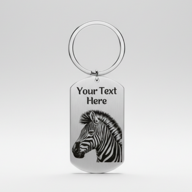 Personalised Zebra Keyring | Laser Engraved Gift UK First Glass Designs