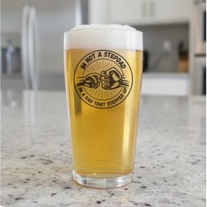 “Dad Who Stepped Up” Printed Pint Glass – Funny & Heartfelt Gift for Stepdad – Ink Printed, Beer Glass First Glass Designs
