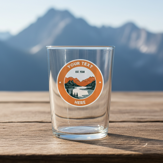 Personalised adventure glass with custom name and EST year mountain design