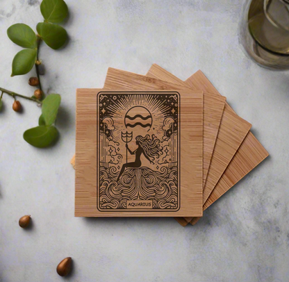 Horoscope / Astroloogy / Zodiac Bamboo Coasters with Star Sign Logos