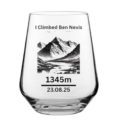 Personalised I Climbed ben nevis glass with custom name and date engraving