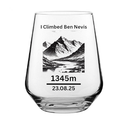 Personalised I Climbed ben nevis glass with custom name and date engraving