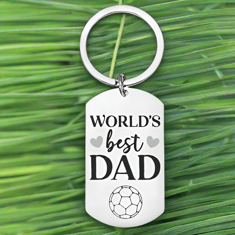 Gift for Dad - Personalised Engraved Football Keyring – "World’s Best Dad" First Glass Designs