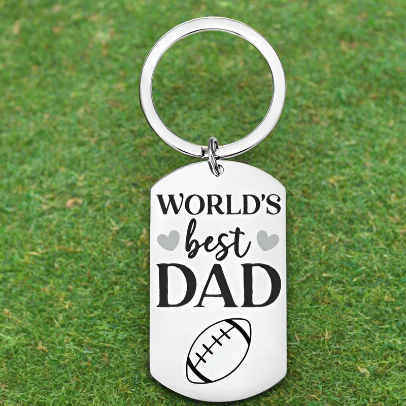 Personalised Engraved Rugby Keyring – "World’s Best Dad" First Glass Designs
