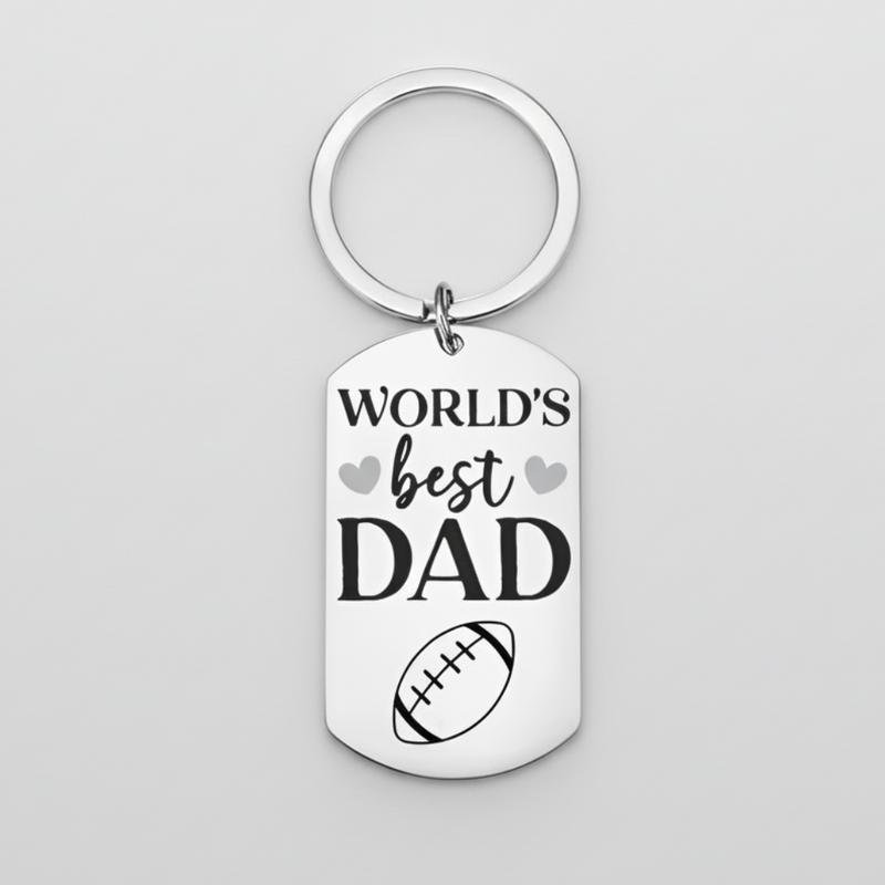 Personalised Engraved Rugby Keyring – "World’s Best Dad" First Glass Designs