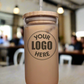 Personalised Glass Iced Coffee / Cold Brew Cups with Bamboo Lid and Glass Straw