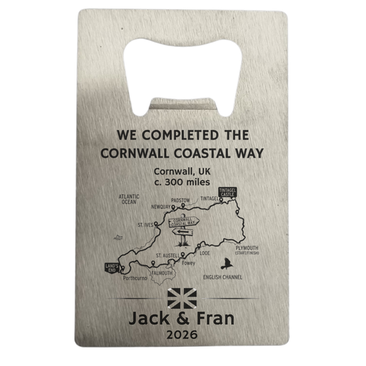 Personalised Cornwall Coast Path Completion Bottle Opener First Glass Designs