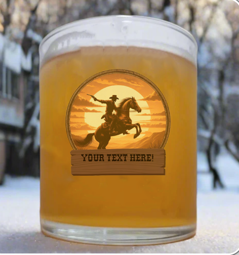 Vintage Cowboy Rearing Horse – Western Sunset Glassware Design