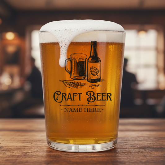 Custom Craft Beer Glass Mug - Personalised Name Engraved Pint